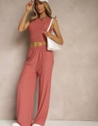 j&x Set Roz închis Reiat Top croi mulat și Pantaloni largi Miraselia