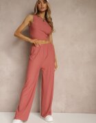j&x Set Roz închis Reiat Top croi mulat și Pantaloni largi Miraselia