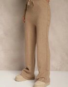 j&x Set tricotat bej închis cu Lână Pantaloni Wide Leg și Pulover Cropped Nezera