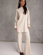j&x Set tricotat cu bumbac în dungi format din tunică-sweater și pantaloni Ovattea Bej