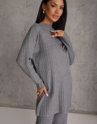 j&x Set tricotat cu bumbac în dungi format din tunică-sweater și pantaloni Ovattea Gri
