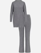 j&x Set tricotat cu bumbac în dungi format din tunică-sweater și pantaloni Ovattea Gri