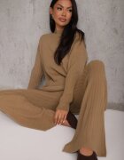 j&x Set tricotat cu bumbac în dungi format din tunică-sweater și pantaloni Ovattea Maro