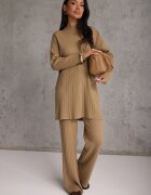 j&x Set tricotat cu bumbac în dungi format din tunică-sweater și pantaloni Ovattea Maro