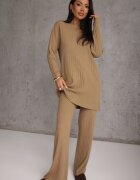 j&x Set tricotat cu bumbac în dungi format din tunică-sweater și pantaloni Ovattea Maro