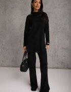j&x Set tricotat cu bumbac în dungi format din tunică-sweater și pantaloni Ovattea Negru