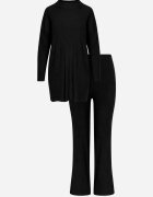 j&x Set tricotat cu bumbac în dungi format din tunică-sweater și pantaloni Ovattea Negru