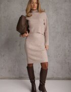j&x Set tricotat cu dungi cu lână și bumbac cu guler înalt și rochie bodycon Mirrela Bej închis