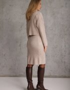 j&x Set tricotat cu dungi cu lână și bumbac cu guler înalt și rochie bodycon Mirrela Bej închis