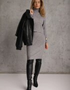 j&x Set tricotat cu dungi cu lână și bumbac cu guler înalt și rochie bodycon Mirrela Gri