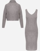 j&x Set tricotat cu dungi cu lână și bumbac cu guler înalt și rochie bodycon Mirrela Gri