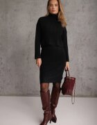 j&x Set tricotat cu dungi cu lână și bumbac cu guler înalt și rochie bodycon Mirrela Negru