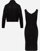 j&x Set tricotat cu dungi cu lână și bumbac cu guler înalt și rochie bodycon Mirrela Negru