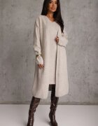 j&x Set tricotat cu lână și bumbac rochie cu decolteu în V și cardigan lung Veolara Bej Bej deschis