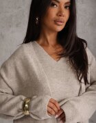 j&x Set tricotat cu lână și bumbac rochie cu decolteu în V și cardigan lung Veolara Bej Bej deschis