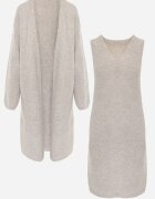j&x Set tricotat cu lână și bumbac rochie cu decolteu în V și cardigan lung Veolara Bej Bej deschis