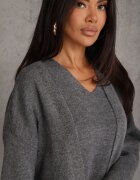 j&x Set tricotat cu lână și bumbac rochie cu decolteu în V și cardigan lung Veolara Bej Gri