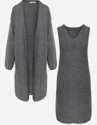 j&x Set tricotat cu lână și bumbac rochie cu decolteu în V și cardigan lung Veolara Bej Gri
