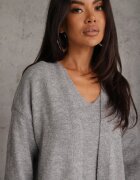 j&x Set tricotat cu lână și bumbac rochie cu decolteu în V și cardigan lung Veolara Bej Gri deschis