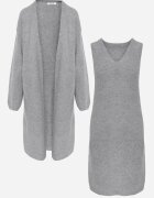 j&x Set tricotat cu lână și bumbac rochie cu decolteu în V și cardigan lung Veolara Bej Gri deschis