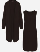 j&x Set tricotat cu lână și bumbac rochie cu decolteu în V și cardigan lung Veolara Bej Maro