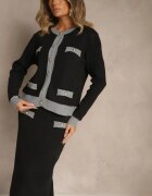 j&x Set tricotat gri din bumbac Cardigan și Fustă Derrive