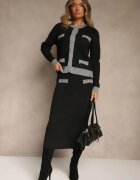 j&x Set tricotat gri din bumbac Cardigan și Fustă Derrive