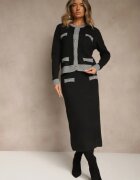 j&x Set tricotat gri din bumbac Cardigan și Fustă Derrive