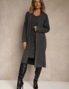 j&x Set tricotat gri închis cu lână Rochie reiată și Cardigan lung Falonessa