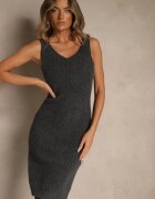 j&x Set tricotat gri închis cu lână Rochie reiată și Cardigan lung Falonessa
