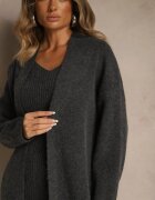 j&x Set tricotat gri închis cu lână Rochie reiată și Cardigan lung Falonessa