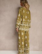 j&x Set Verde închis în Stil Etno Pantaloni cu Elastic în Talie și Bluză Oversize Eviralyn
