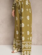 j&x Set Verde închis în Stil Etno Pantaloni cu Elastic în Talie și Bluză Oversize Eviralyn