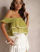 j&x Top Verde deschis cu bretele cu volane și detașabil Treviana