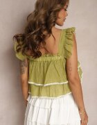 j&x Top Verde deschis cu bretele cu volane și detașabil Treviana