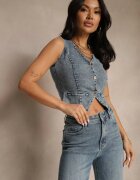 j&x Vestă Albastră De blugi din Bumbac Decorată cu Imitație de Buzunare Mailirisa