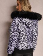  Jachetă matlasată violet cu imprimeu leopard cu glugă și săculeț decorativ Sadeve