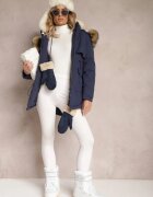  Jachetă Parka Bleumarin cu Glugă Detașabilă și Blană Veazee