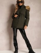  Jachetă Parka Verde închisă cu Glugă cu Blană Bimi