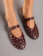 joalice paris Balerini Bordeaux cu Nituri Decorative și Fundă Ridiante