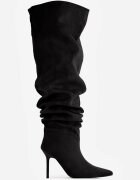 joalice paris Cizme peste genunchi Slouchy pe toc stiletto din imitație de piele întoarsă Stona Negre