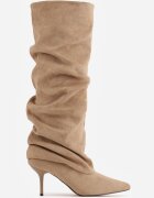 joalice paris Cizme Slouchy cu efect plisat cu textură de piele întoarsă cu toc jos Camosin Bej închis