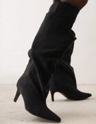 joalice paris Cizme Slouchy cu toc subțire și carâmb stratificat cu textură de piele întoarsă Anida Negre
