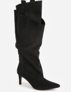 joalice paris Cizme Slouchy cu toc subțire și carâmb stratificat cu textură de piele întoarsă Anida Negre
