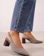 joalice paris Pantofi slingback cu textură de piele întoarsă cu toc gros Facena Bej închis Bej