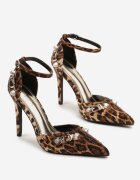 joalice paris Pantofi stiletto cu imprimeu de leopard decorate cu strasuri și aplicații Ridirianne