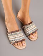joalice paris Papuci Bej-Roșii Decorați cu Zirconii și Franjuri în Stil Boho Ridivenna