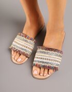 joalice paris Papuci Bej-Roșii Decorați cu Zirconii și Franjuri în Stil Boho Ridivenna