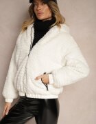 jstyle Geacă Albă cu glugă cu blăniță și cu elastic Deolie
