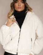 jstyle Geacă Albă cu glugă cu blăniță și cu elastic Deolie